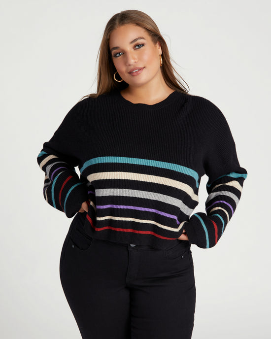 Black Multi $|& ACOA Striped Crew Neck Pullover Sweater - SOF Front