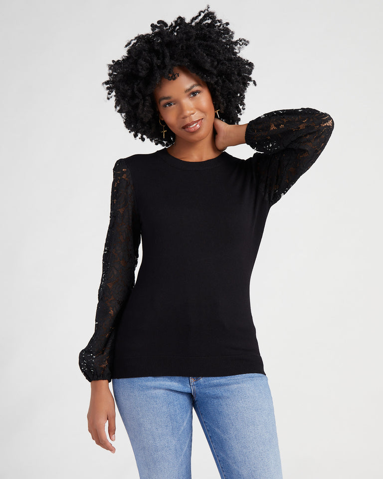 Mixed Media Lace Sleeve Sweater