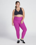 Magenta Heather Pink $|& Beyond Yoga Spacedye Out Of Pocket High Waist Midi Legging - SOF Full Front