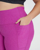 Magenta Heather Pink $|& Beyond Yoga Spacedye Out Of Pocket High Waist Midi Legging - SOF Detail