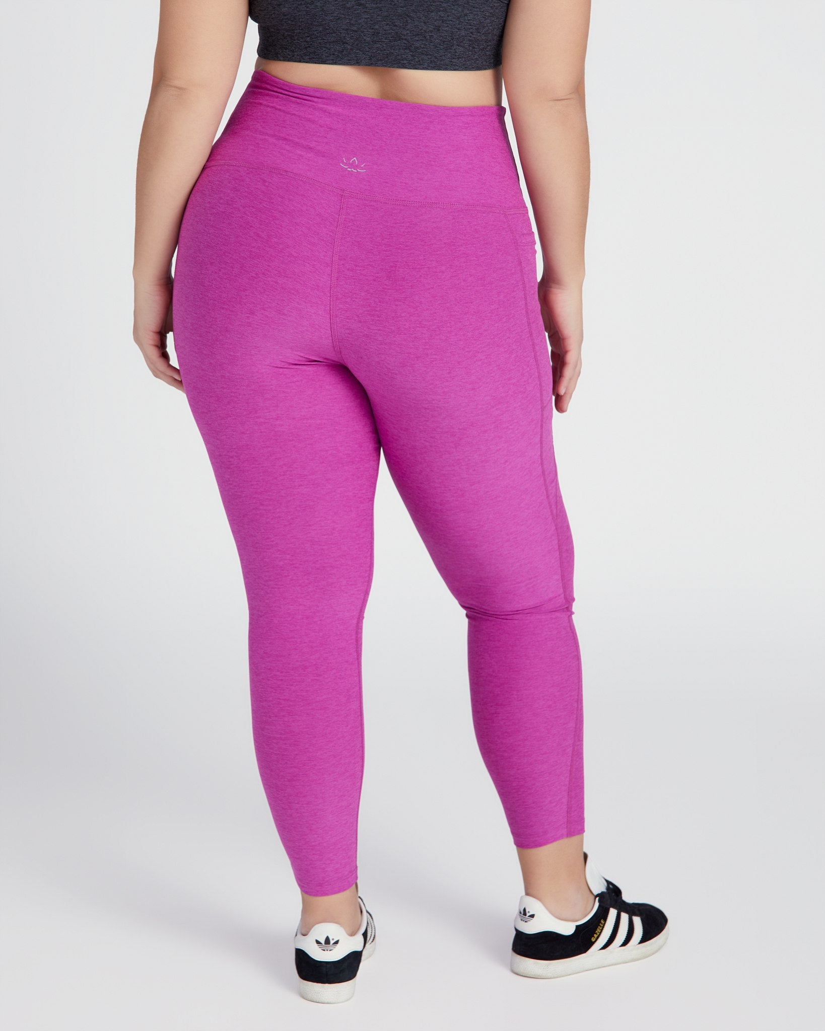 Magenta Heather Pink $|& Beyond Yoga Spacedye Out Of Pocket High Waist Midi Legging - SOF Back