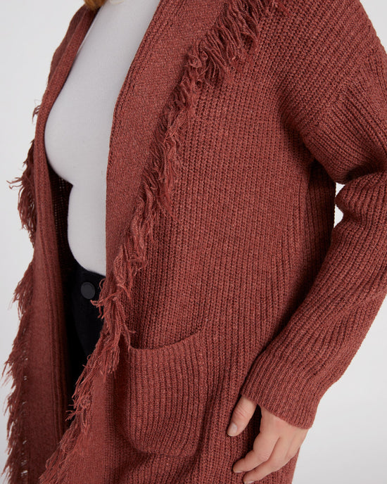 Rust $|& Cozy CO Hooded Fringe Open Cardigan - SOF Detail