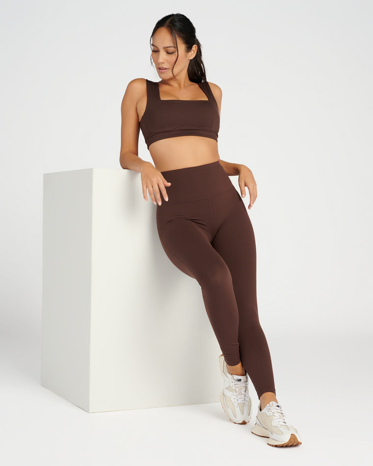 Chocolate Brown $|& MPG Sport Vital High Rise Peached Legging 25" - SOF Full Front