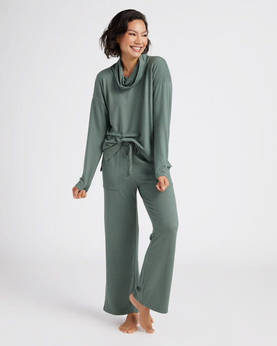 Dusty Green $|& Softies Ultra-Dream Cowl Neck Lounge Set - SOF Front