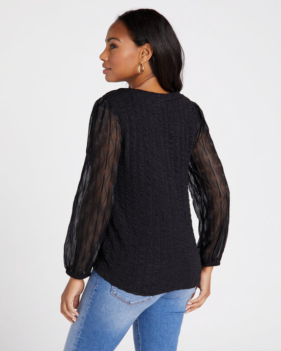 Black $|& VOY Los Angeles Textured Mixed Long Sleeve Top - SOF Back