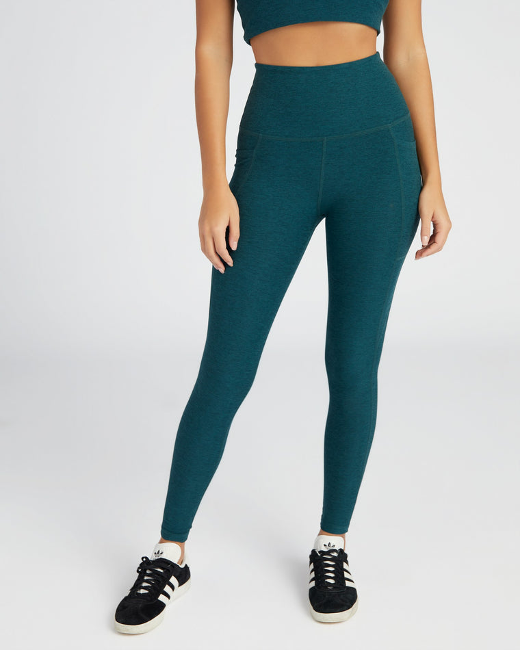 Midnight Green Heather $|& Beyond Yoga Spacedye Out Of Pocket High Waisted Midi Legging - SOF Front