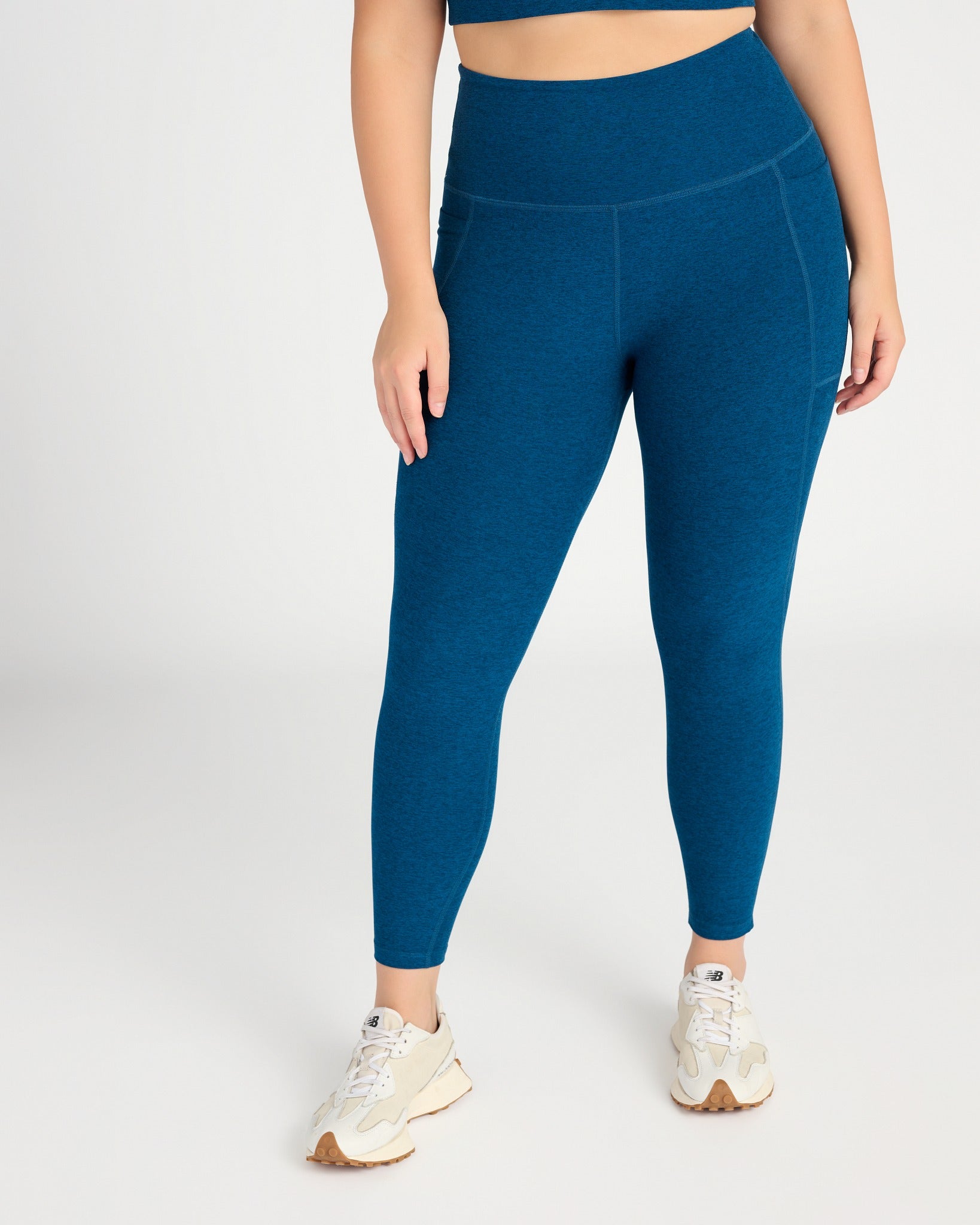 Blue Gem Heather $|& Beyond Yoga Spacedye Out Of Pocket High Waist Midi Legging - SOF Front