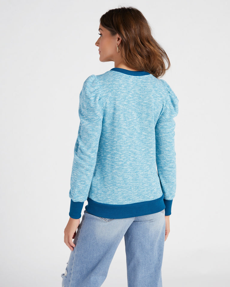 Long Puff Sleeve Colorblock Knit Sweatshirt