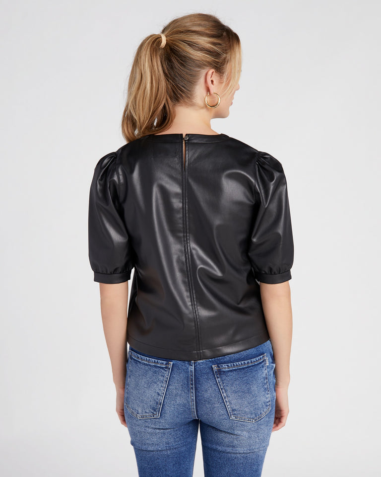 Faux Leather Short Sleeve Top