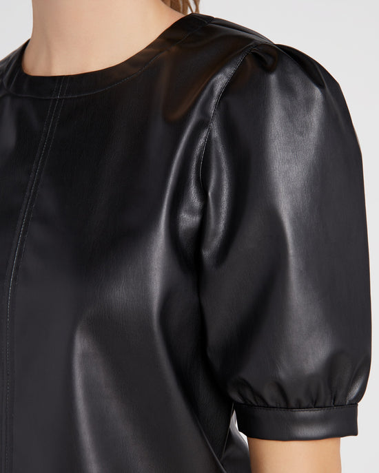 Black $|& Vigoss Faux Leather Short Sleeve Top - SOF Detail