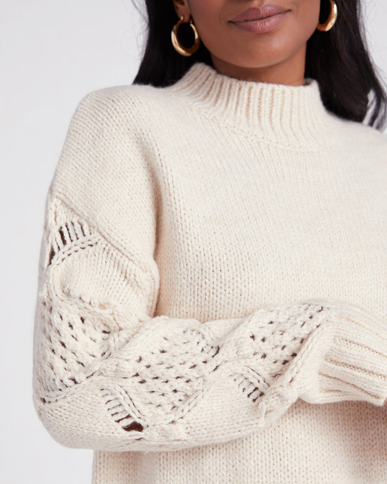 Oatmeal $|& Skies Are Blue Ribbed Mock Neck Sweater with Sleeve Detail - SOF Detail