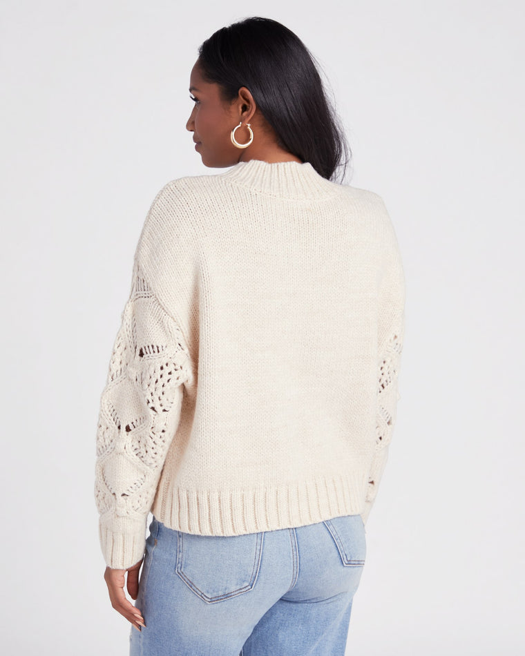 Oatmeal $|& Skies Are Blue Ribbed Mock Neck Sweater with Sleeve Detail - SOF Back