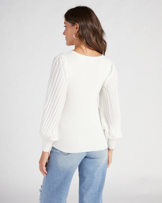 Off White $|& Skies Are Blue Mixed Media Pleated Sleeve Sweater Top - SOF Back