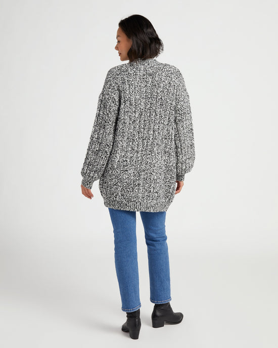 Cream- Black $|& Skies Are Blue Marled Open Knit Cardigan - SOF Back