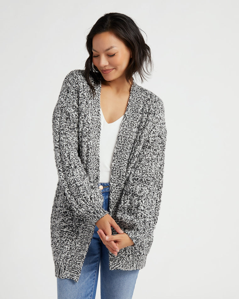 Cream- Black $|& Skies Are Blue Marled Open Knit Cardigan - SOF Front