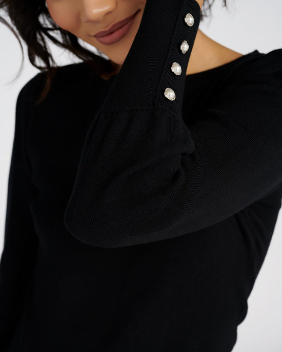 Black $|& Skies Are Blue Knit Sweater with Jewel Sleeve Detail - SOF Detail