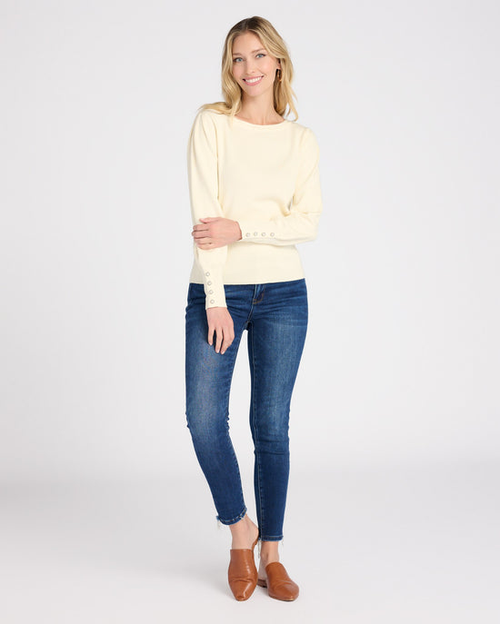 Cream $|& Skies Are Blue Knit Sweater with Jewel Sleeve Detail - SOF Full Front