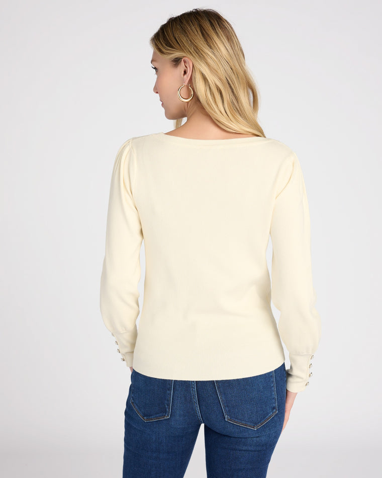 Cream $|& Skies Are Blue Knit Sweater with Jewel Sleeve Detail - SOF Back