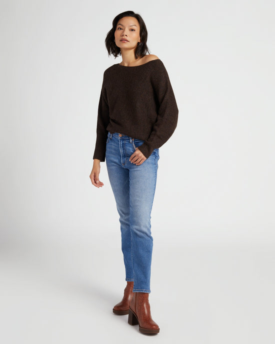 Espresso $|& Skies Are Blue Off The Shoulder Ribbed Knit Sweater - SOF Full Front