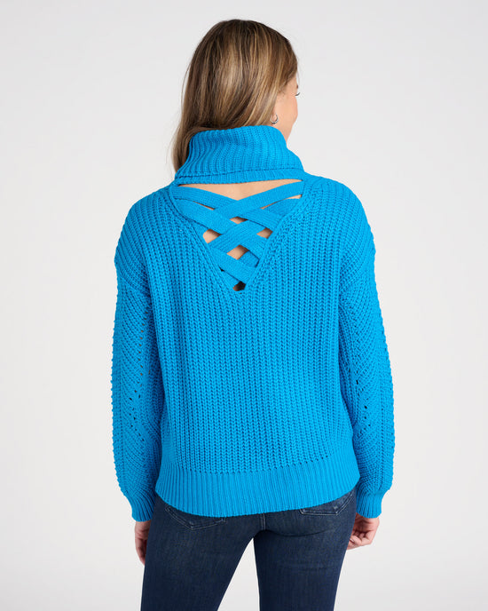 Aqua Blue $|& Skies Are Blue Criss Cross Detail Sweater - SOF Back
