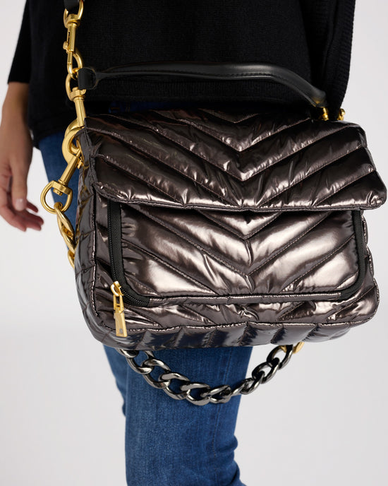 Dark Mocha Patent $|& Think Royln The Muse Handbag - SOF Detail