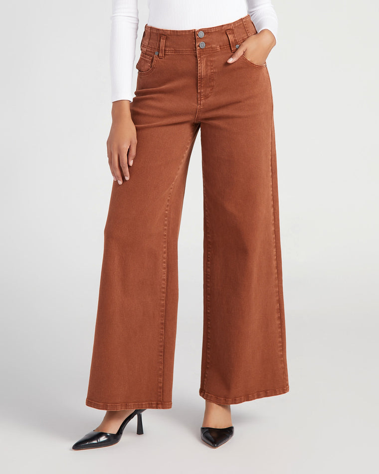 Vicuna Brown $|& Habitual Wide Leg Extended Waistband Jean - SOF Front