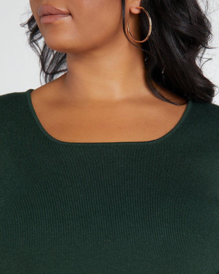Gemstone Green $|& Skies Are Blue Plus Long Sleeve Square Neck Sweater Top - SOF Detail