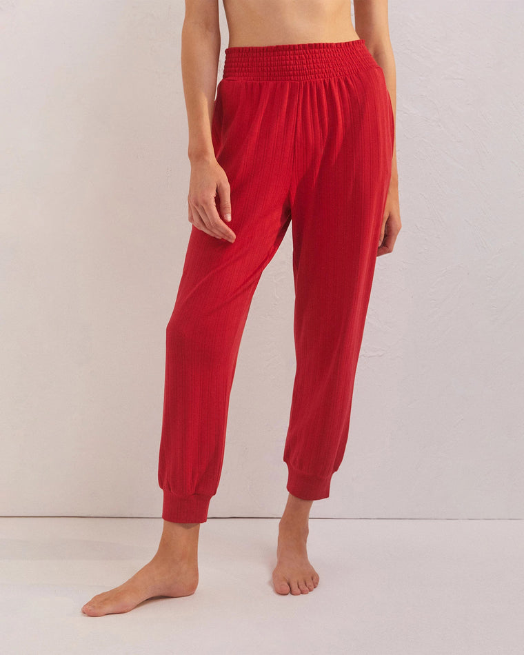 Red Cheer $|& Z Supply Holly Pointelle Jogger - VOF Front