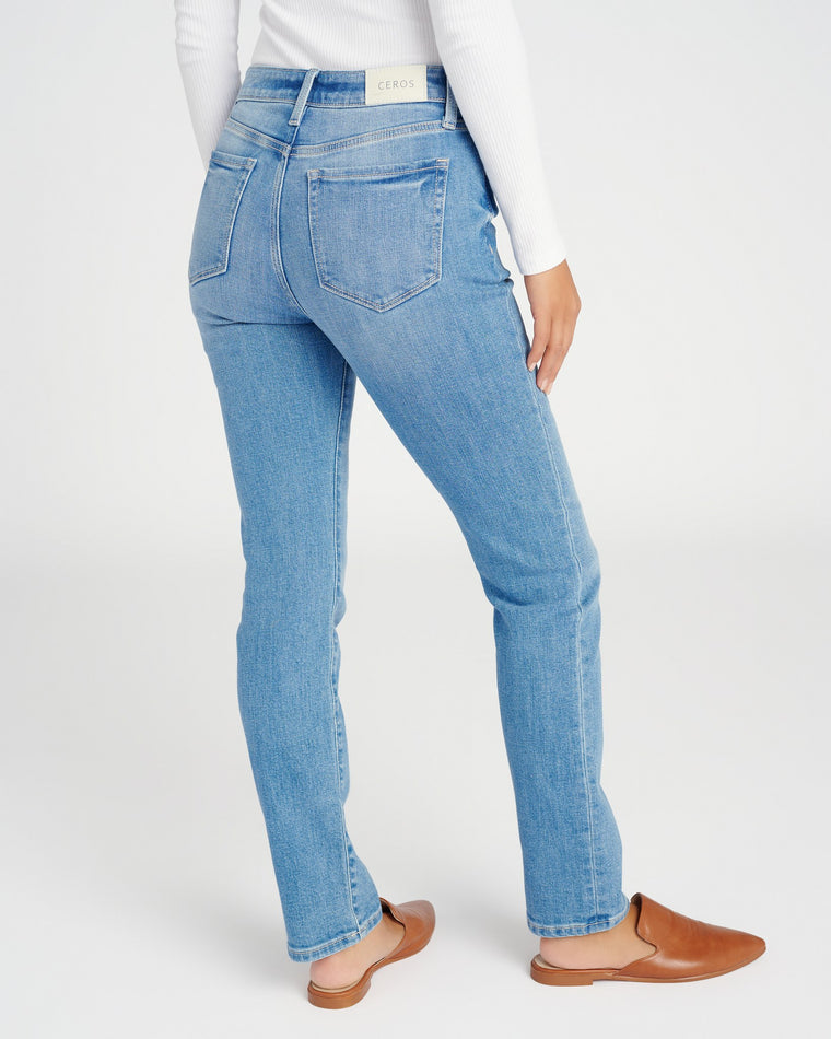 Medium Blue $|& Ceros Jeans Mid Rise Slim Straight - SOF Back