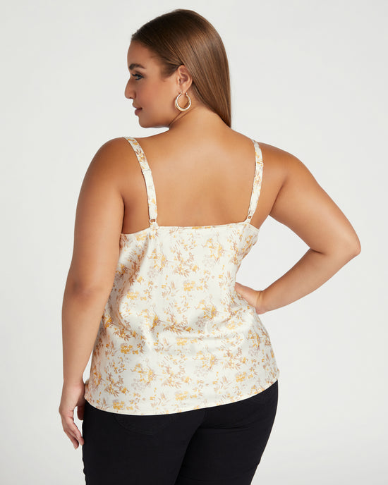 Ivory Yellow $|& Skies Are Blue Floral Print Cowl Tank Top - SOF Back