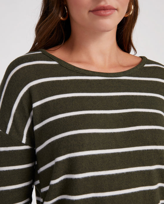 Olive/White $|& Natural Life Striped Brushed Intermingle Hacci Long Sleeve Top - SOF Detail