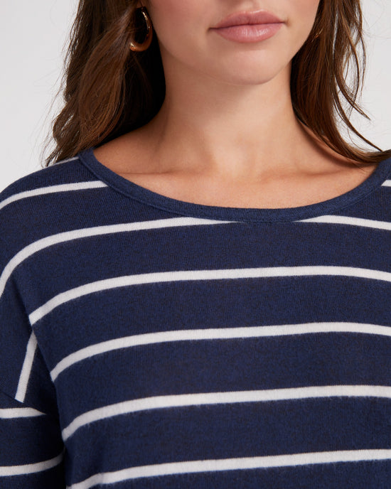 Navy/White $|& Natural Life Striped Brushed Intermingle Hacci Long Sleeve Top - SOF Detail