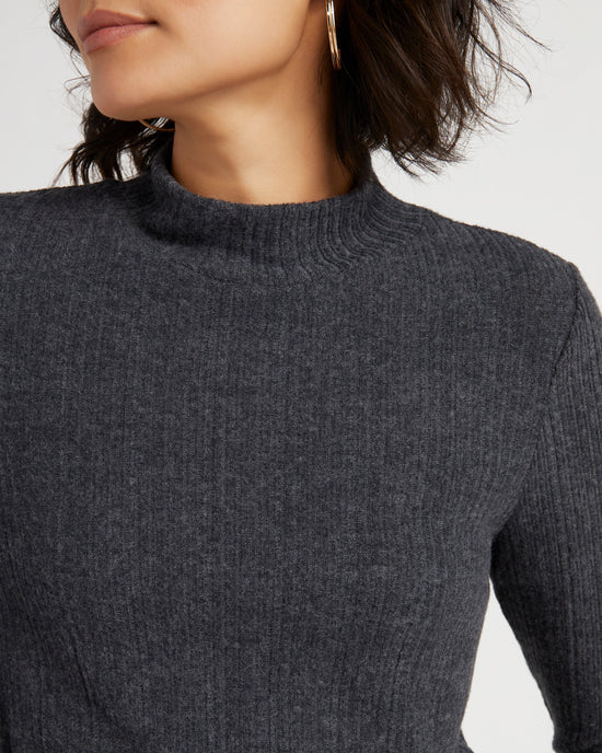 Charcoal $|& W. by Wantable Ribbed Brushed Long Sleeve Mockneck Top - SOF Detail
