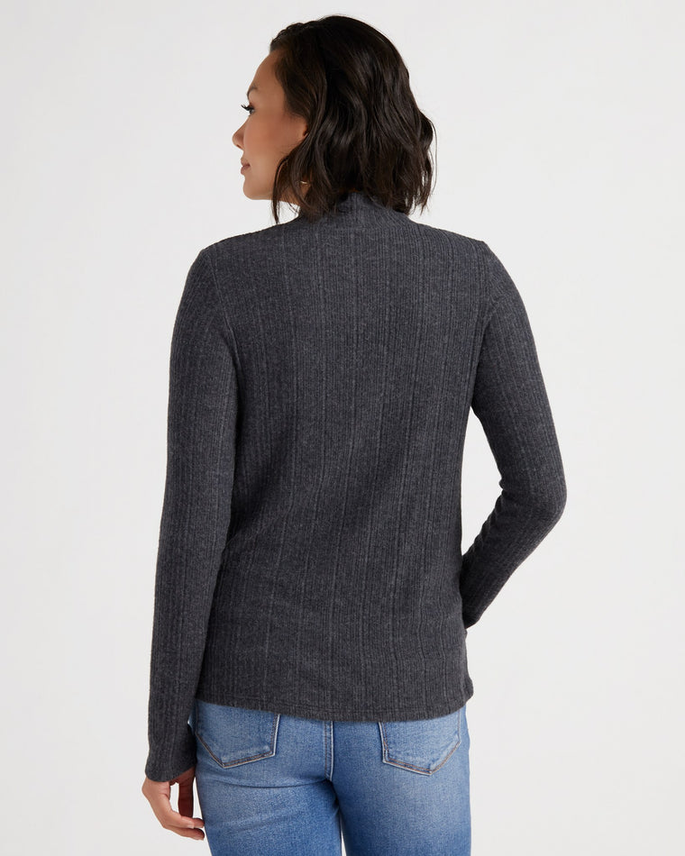 Charcoal $|& W. by Wantable Ribbed Brushed Long Sleeve Mockneck Top - SOF Back
