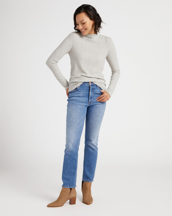 Heather Grey $|& W. by Wantable Ribbed Brushed Long Sleeve Mockneck Top - SOF Full Front