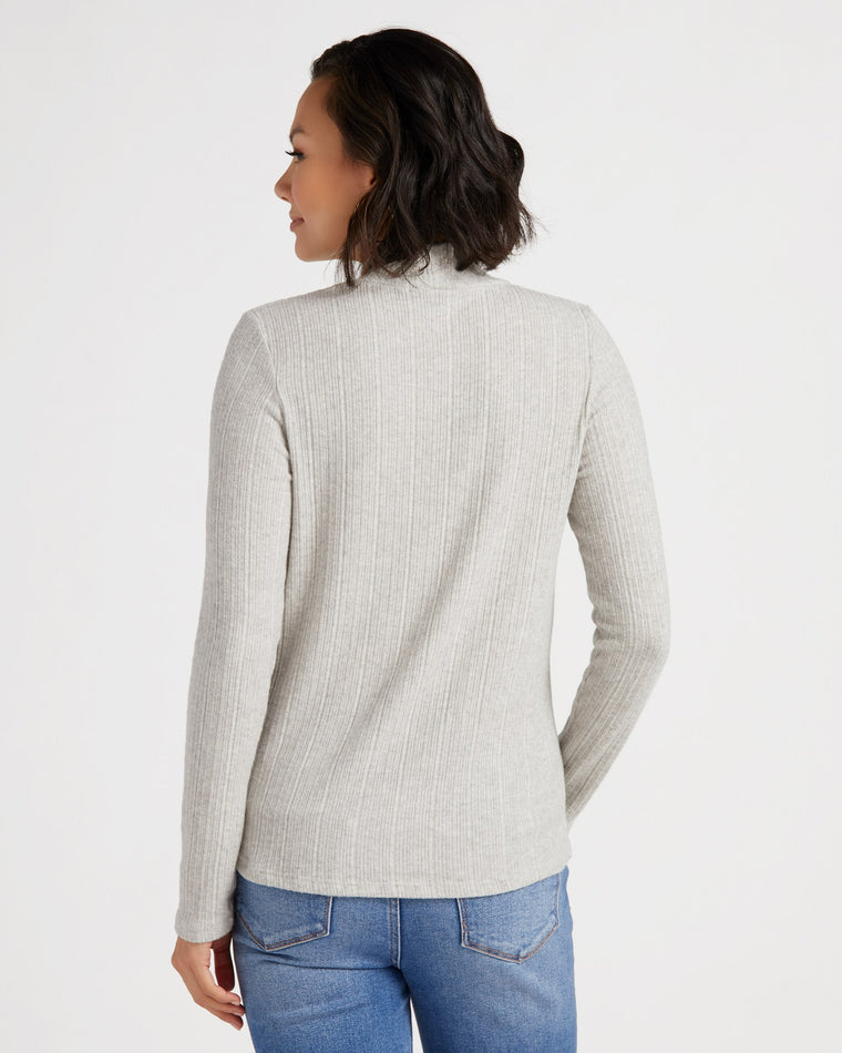 Heather Grey $|& W. by Wantable Ribbed Brushed Long Sleeve Mockneck Top - SOF Back