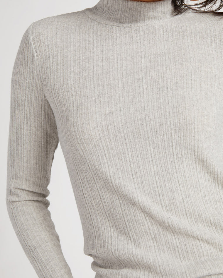 Heather Grey $|& W. by Wantable Ribbed Brushed Long Sleeve Mockneck Top - SOF Detail