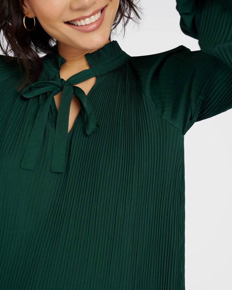 Emerald $|& Papillon Permanent Pleated Long Sleeve Blouse with Tie Neck - SOF Detail