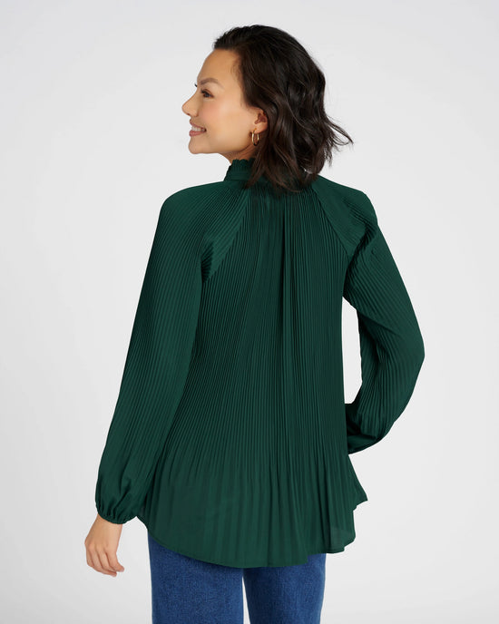 Emerald $|& Papillon Permanent Pleated Long Sleeve Blouse with Tie Neck - SOF Back