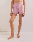 Pink Glaze $|& Z Supply Lounge Dawn Ribbed Smocked Short - VOF Front