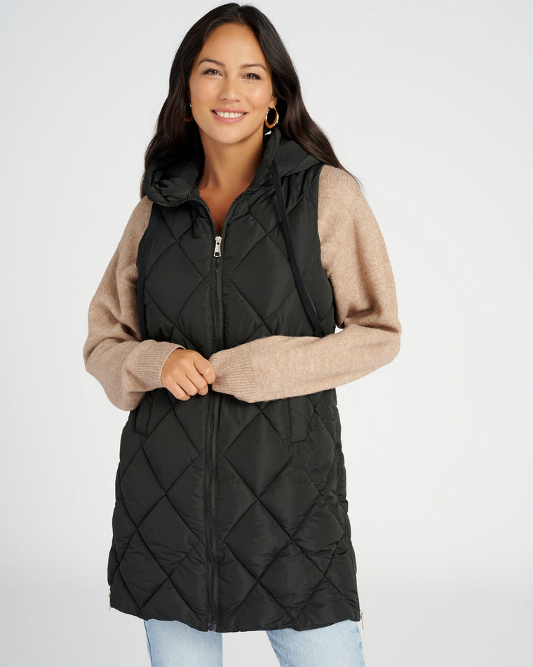 Black $|& Papillon Puffer Hood Vest with Side Detail - SOF Front
