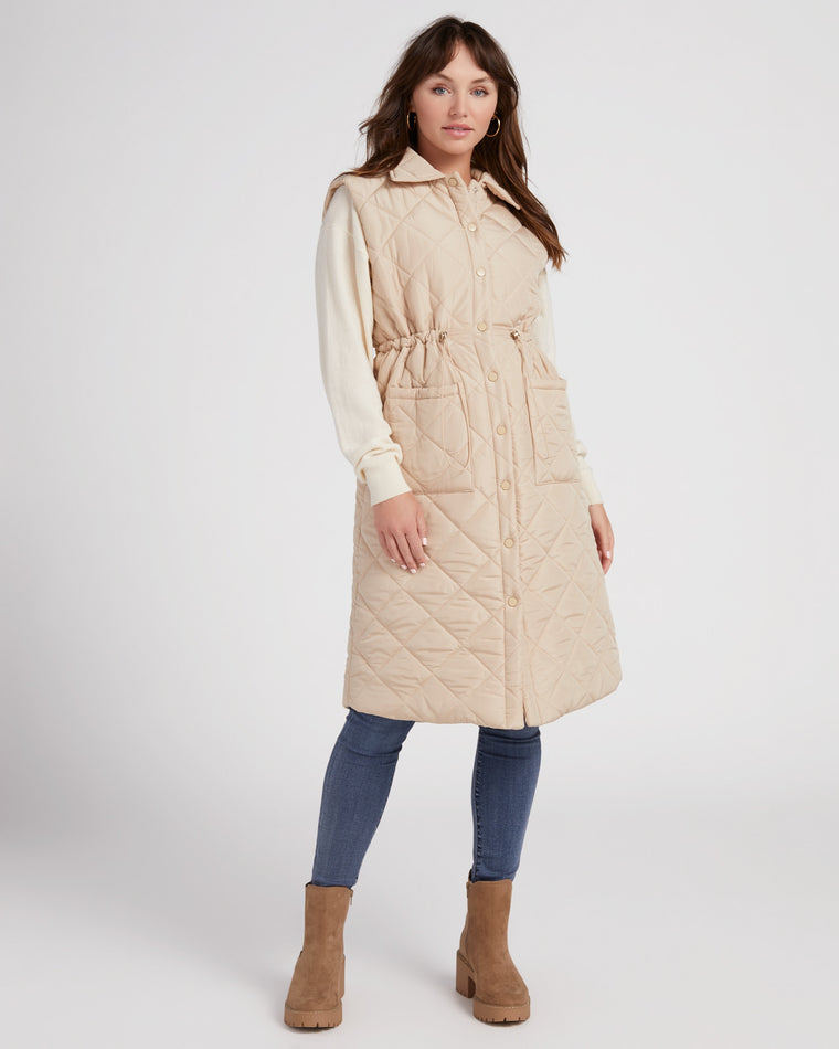 Beige $|& Papillon Puffer Vest with Drawstring Waist - SOF Front