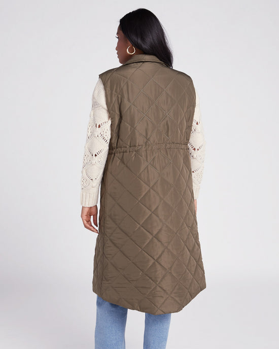 Khaki $|& Papillon Puffer Vest with Drawstring Waist - SOF Back