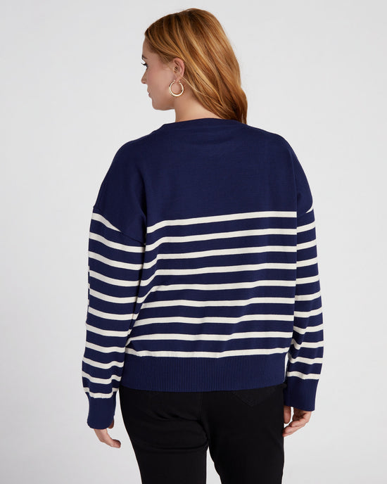 Navy $|& Vanilla Bay Stripe Long Sleeve Crew Neck Sweater - SOF Back
