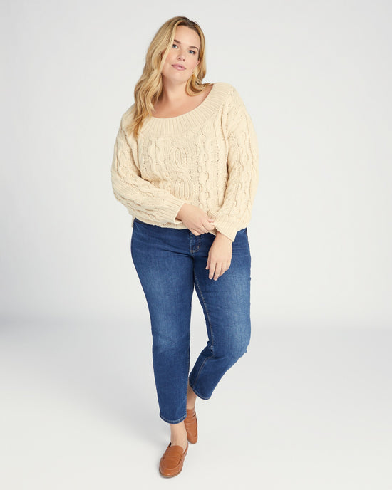 Cream $|& Vanilla Bay Solid Twist Knitted Casual Loose Sweater - SOF Full Front