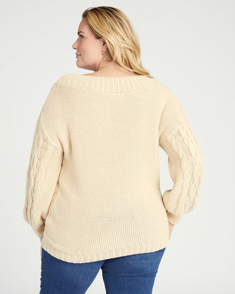 Cream $|& Vanilla Bay Solid Twist Knitted Casual Loose Sweater - SOF Back
