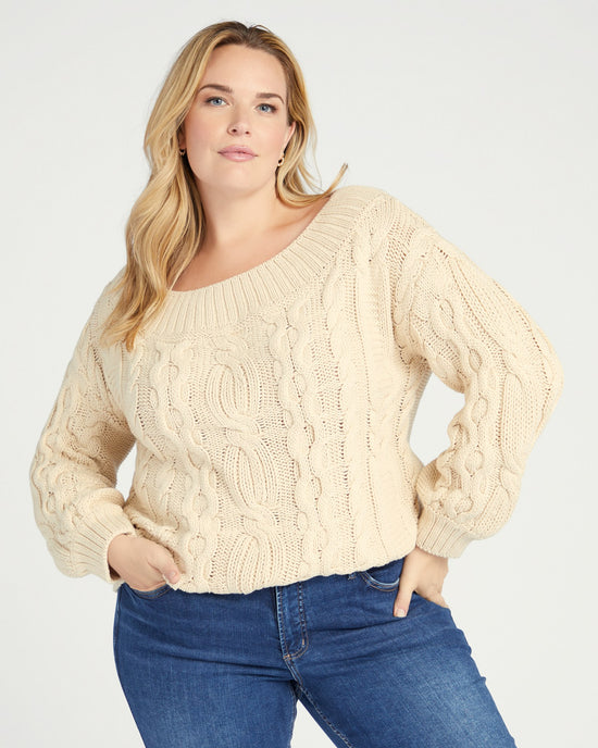 Cream $|& Vanilla Bay Solid Twist Knitted Casual Loose Sweater - SOF Front