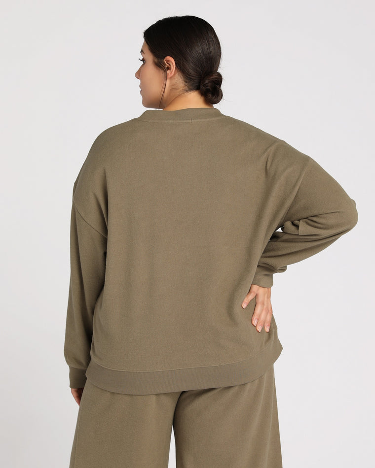 Kelp $|& Z Supply Marina Brushed Ribbed Sweatshirt - SOF Back