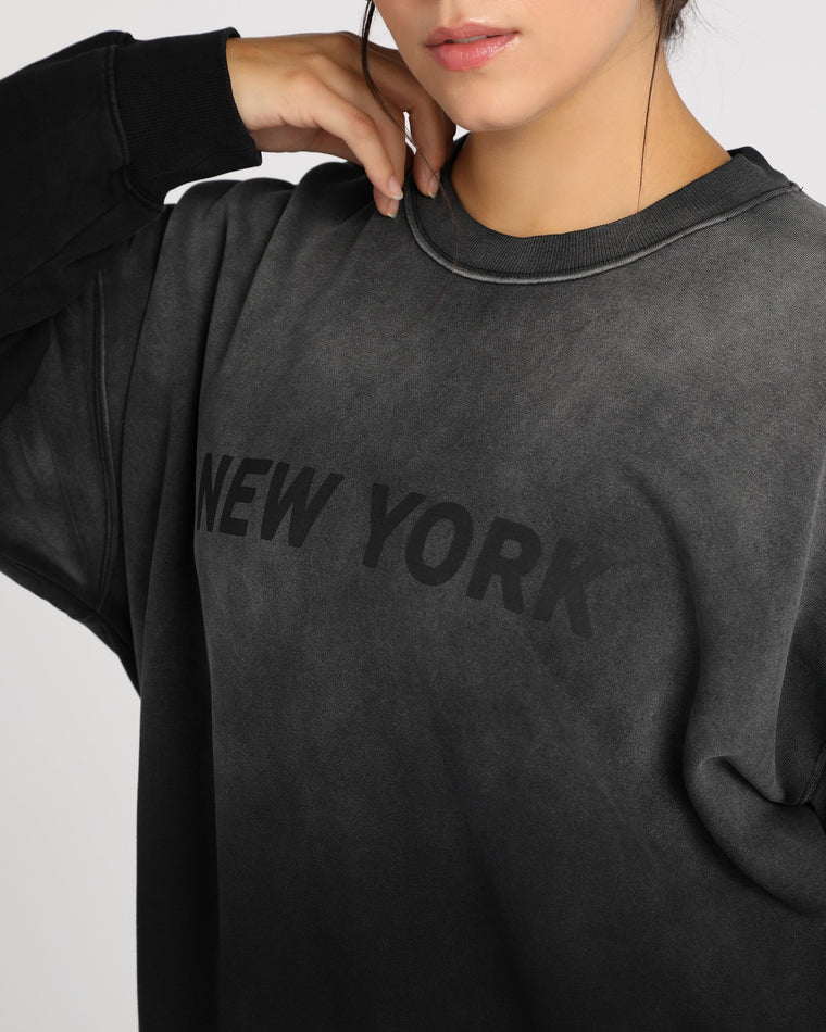 New York in Black $|& Z Supply Syd Destination Sweatshirt - SOF Detail
