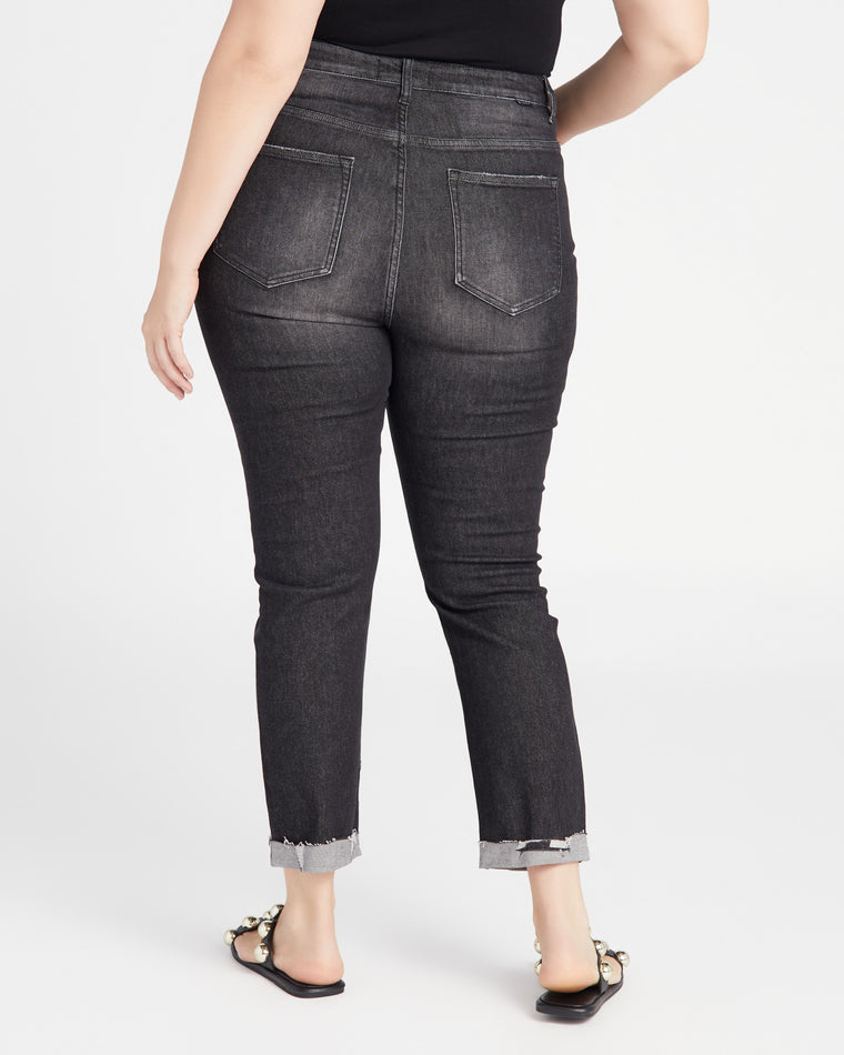 Black $|& Risen Jeans High Rise Skinny Jeans with Cuff - SOF Back